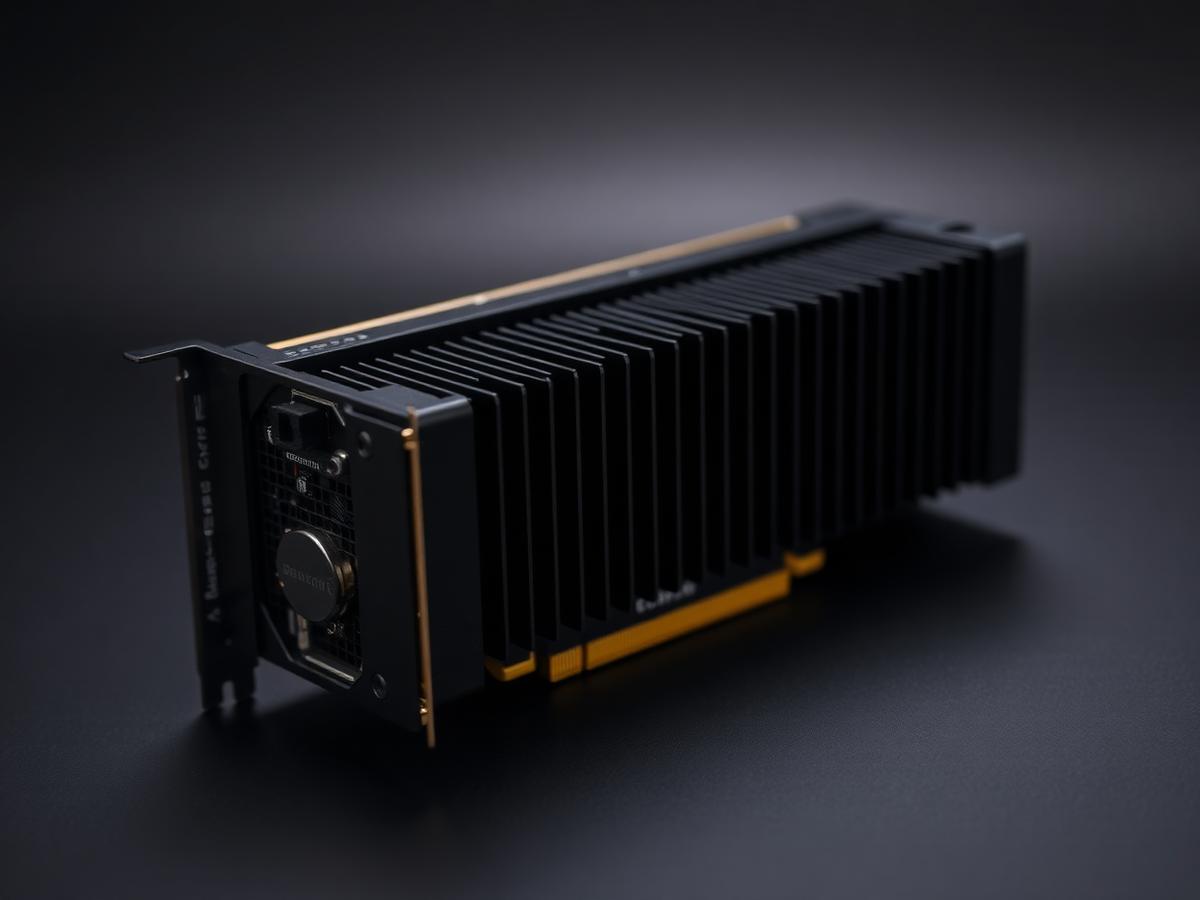 Data-center GPU accelerator card on a dark background